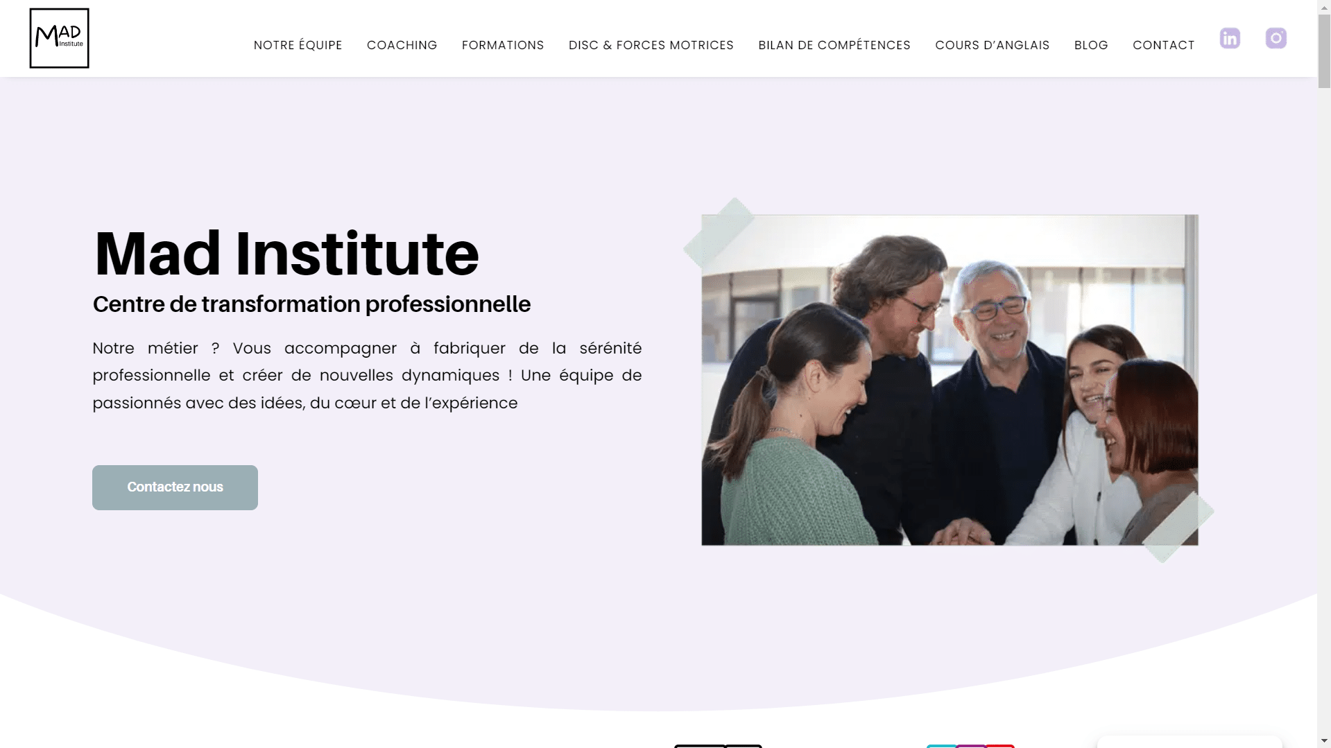 Photo de la page d'accueil de Mad Institute